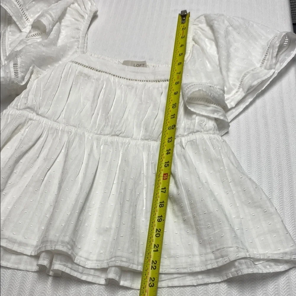 LOFT Blouse Ruffle Puff Sleeve Smocked Swiss Dot Romantic Milkmaid White Medium